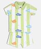 MINI KLUB Cotton Knit Half Sleeves Striped & Submarine Printed Shirt With Coordinating Shorts Set - Green