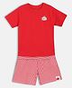 MINI KLUB Cotton Knit Half Sleeves Fish Patch Detailed Tee & Striped Shorts Set - Red & White