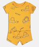 MINI KLUB Cotton Knit Half Sleeves Excavators Printed Coordinating Tee & Shorts Set - Yellow