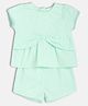 MINI KLUB Cotton Woven Half Sleeves Bow Applique Detailed Swiss Dot Designed Coordinating Top & Shorts Set - Green