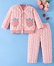 Mark & Mia Full Sleeves Front Open Winter Wear Night Suit with Cable Knit Quilt & Strawberry Design - Pink