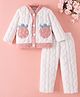 Mark & Mia Full Sleeves Front Open Winter Wear Night Suit with Cable Knit Quilt & Strawberry Design - White & Pink