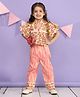 LIL PITAARA Pure Cotton Woven Half Flutter Sleeves Floral Printed & Lace Embellished Top With Pant Set - Yellow