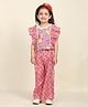 LIL PITAARA Pure Cotton Woven Sleevless Floral Printed Lace Embellished Top With Coordinating Pant Set - Purple