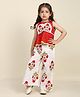 LIL PITAARA Pure Cotton Woven Sleevless Floral Printed & Lace Embellished Top With Coordinating Palazzo Set - Red