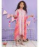 LIL PITAARA Pure Cotton Woven Three Fourth Sleeves Floral Printed & Gota Lace Embellished Dress - Orange