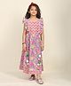 LIL PITAARA Pure Cotton Woven  Sleeveless Frill Detailed Floral & Chervon Printed & Gota Lace Embellished Dress - Purple