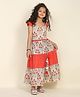 LIL PITAARA Pure Cotton Woven Sleeveless Frill Detailed Floral Printed & Gota Lace Embellished Layered Dress - Cream