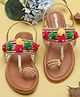 LIL PITAARA Beads Embellished Pom Pom Detailed Zari Kolhapuri Sandals - Tan