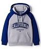 Pine Kids Cotton Knit Full Raglan Sleeves Hooded Sweatshirt With California Print & Kangaroo Pockets - Light Grey & Blue