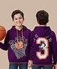Pine Kids Cotton Knit Full Sleeves Hooded Sweatshirt With Front & Back Basketball Print - Purple