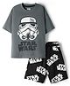 Kookie Kids Lucas Single Jersey Knit Drop Shoulder Half Sleeves T-Shirt & Shorts Set With Star Wars Graphics - Grey