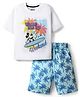 Kookie Kids Disney 100% Cotton Drop Shoulder Half Sleeves T-Shirt With Short Set With Mickey Mouse Graphic - Blue & White
