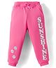 Babyhug Terry Knit Full Length Lounge Pant with Text Glitter Print - Pink
