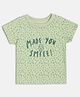 MINI KLUB Cotton Knit Half Sleeves Made You Smile Text Embroidered Tee - Olive Green