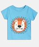 MINI KLUB Cotton Knit Half Sleeves Baby Lion Printed Tee - Blue