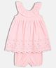 MINI KLUB Cotton Woven Sleeveless Schiffli Embroidered Dress With Bloomer Set - Pink