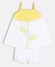 MINI KLUB Cotton Knit Sleeveless Geometric Printed & Floral Patch Embroidered Dress With Bloomer - White