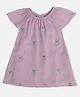 MINI KLUB Cotton Woven Half Sleeves Teddy Bear Embroidered Dress - Lilac