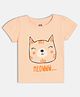 MINI KLUB Cotton Knit Half Sleeves Kitten Printed Top - Pink
