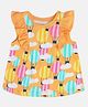 MINI KLUB Cotton Knit Sleeveless Hot Air Balloon Printed Frill Detailed Top - Orange