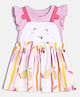 MINI KLUB Cotton Knit Sleeveless Cartoon Butterfly Printed Pinafore Dress With Top - White & Lavender