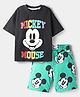 Kookie Kids Disney Single Jersey Knit Drop Shoulder Half Sleeves T-Shirt & Shorts Set with Mickey Mouse Graphic - Black