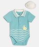 MINI KLUB Cotton Knit Half Sleeves Boat Printed Onesie With Cap - Blue