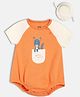 MINI KLUB Cotton Knit Half Raglan Sleeves Baby Animal Printed Onesie With Cap - Orange