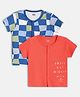 MINI KLUB Cotton Knit Pack Of 2 Half Sleeves Abstract Checked & Typography Printed Jhablas - Blue & Coral