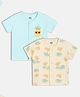 MINI KLUB Cotton Knit Pack Of 2 Half Sleeves Pineapple &  Trees Printed Jhablas - Yellow & Blue