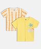MINI KLUB Cotton Knit Pack Of 2 Half Sleeves Geometric & Beach Printed Jhablas - Yellow & Beige