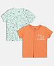 MINI KLUB Cotton Knit Pack Of 2 Half Sleeves Typography & Baby Animals Printed Jhablas - Blue & Orange
