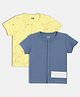 MINI KLUB Cotton Knit Pack Of 2 Half Sleeves Typography & Baby Animals Printed Jhablas - Yellow & Blue