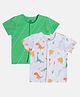 MINI KLUB Cotton Knit Pack Of 2 Half Sleeves Abstract Striped & Dinosaurs Printed Jhablas - Green & White