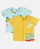 MINI KLUB Cotton Knit Pack Of 2 Half Sleeves Checked & Dinosaur Printed Jhablas - Blue & Yellow