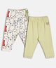 MINI KLUB Cotton Knit Pack Of 2 Teddy Bear Printed Pants - White & Beige