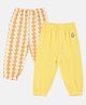 MINI KLUB Cotton Knit Pack Of 2 Geometric Printed & Avocado Patch Embroidered Pants - Peach & Yellow