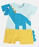 MINI KLUB Cotton Knit Half Sleeves Dinosaur Printed Romper - Blue & Yellow