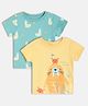 MINI KLUB Cotton Knit Pack Of 2 Half Sleeves Animals Printed Tees - Blue & Orange