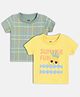 MINI KLUB Cotton Knit Pack Of 2 Half Sleeves Checked & Summer Fun Text Printed Tees - Grey & Yellow