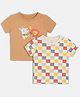 MINI KLUB Cotton Knit Pack Of 2 Half Sleeves Checked & Cute Animals Printed Tees - Grey & Brown