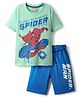 Kookie Kids Marvel Single Jersey Knit Half Sleeves T-Shirt & Short Set With Spider Man Graphic - Light Green