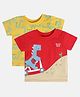 MINI KLUB Cotton Knit Pack Of 2 Dinosaur & Block Printed Tees - Yellow & Red