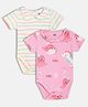 MINI KLUB Cotton Knit Pack Of 2 Half Sleeves Striped & Sea Life Printed Onesies - Pink & White