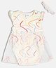 MINI KLUB Cotton Knit Frill Sleeves Abstract Printed Frock Style Onesie With Headband - Multi Colour