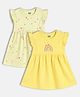 MINI KLUB Cotton Knit Pack Of 2 Frill Sleeves Floral & Rainbow Printed Dresses - Green & Yellow