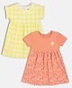 MINI KLUB Cotton Knit Pack Of 2 Half Sleeves Checked & Floral Printed Dresses - Yellow & Peach