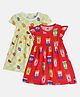 MINI KLUB Cotton Knit Pack Of 2 Cap Sleeves Fruits & Soft Drinks Printed Checked Dresses - Yellow & Red