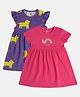 MINI KLUB Cotton Knit Pack Of 2 Half Sleeves Baby Leopard & Rainbow Printed Dresses - Violet & Pink